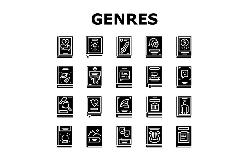 literary-genres-books-collection-icons-set-vector