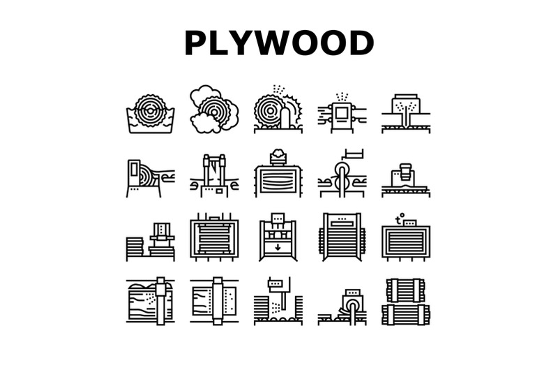 plywood-production-collection-icons-set-vector