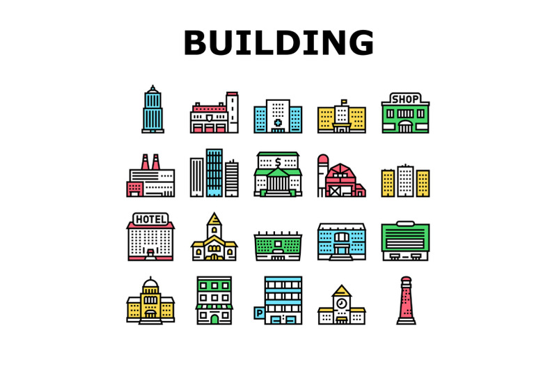 building-architecture-collection-icons-set-vector