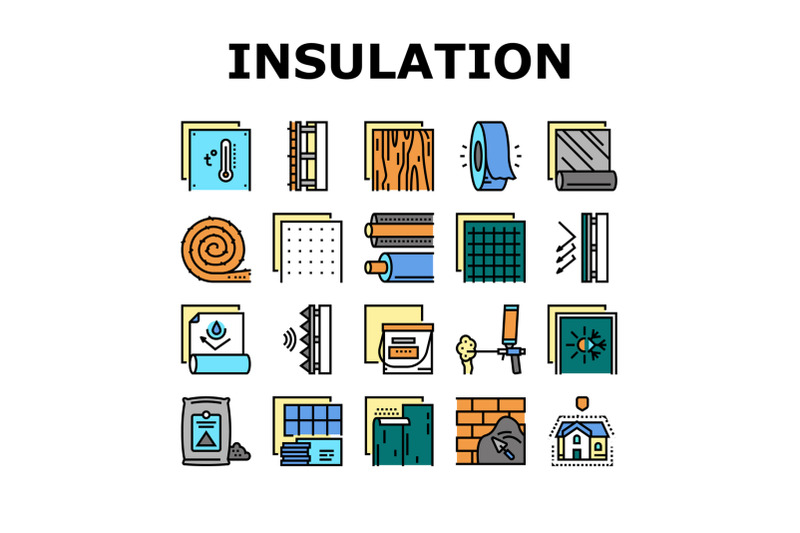 insulation-building-collection-icons-set-vector