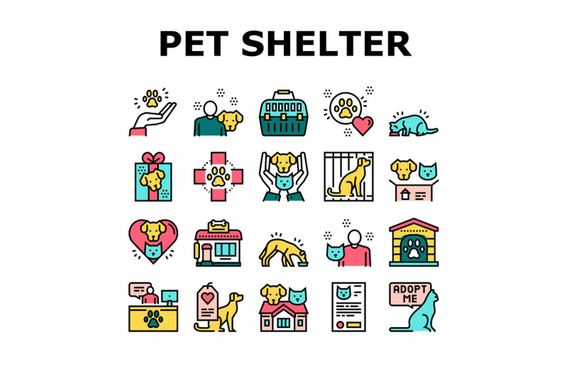 animal-pet-shelter-collection-icons-set-vector