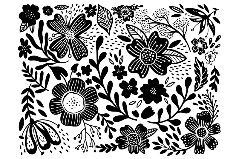 set-flower-ethno-black-in-white-background
