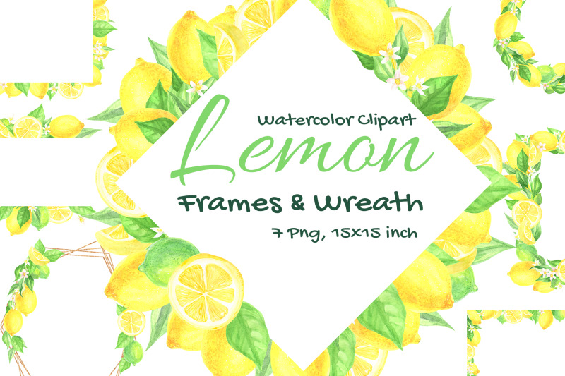 lemon-boho-watercolor-gold-geometric-round-frame-wreath-floral-clipart