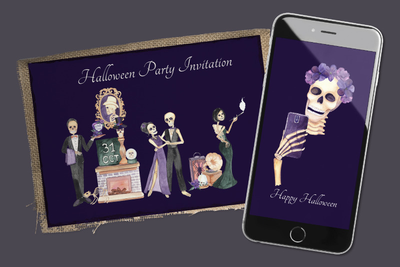 skeleton-clipart-halloween-party-watercolor-skull-clipart-halloween