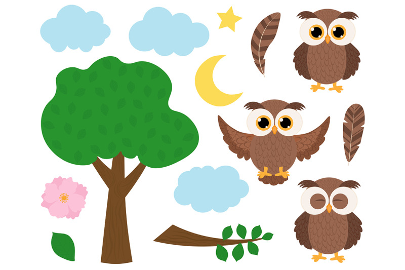 set-cute-owls-vector-illustration