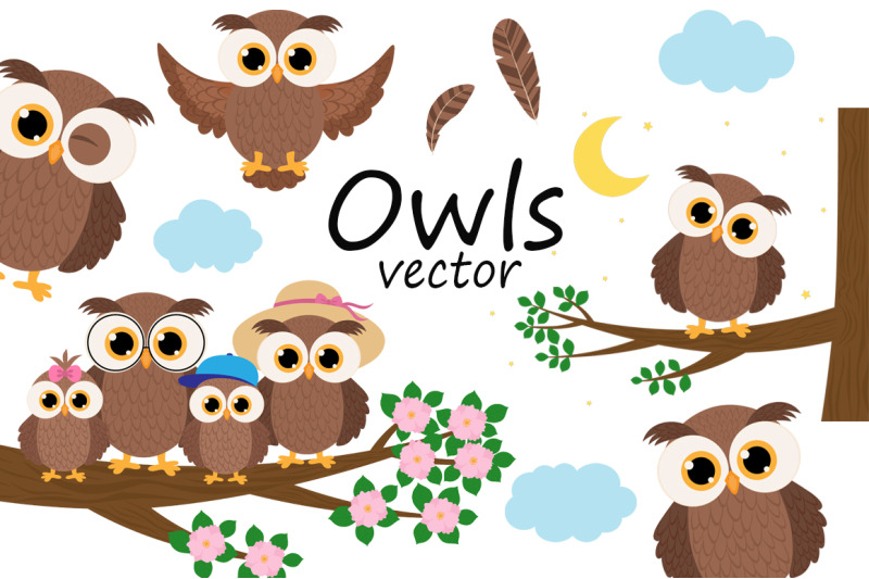 set-cute-owls-vector-illustration