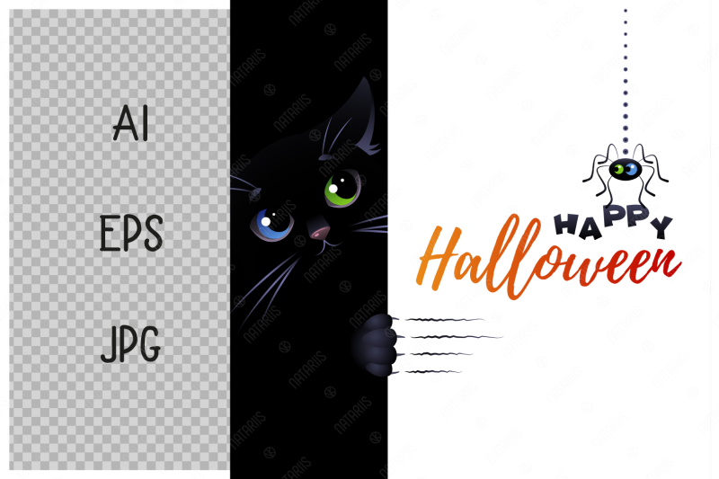 Halloween Bundle Cute Black Cat With Eyes Of Different Colors By Natariis Studio Thehungryjpeg Com