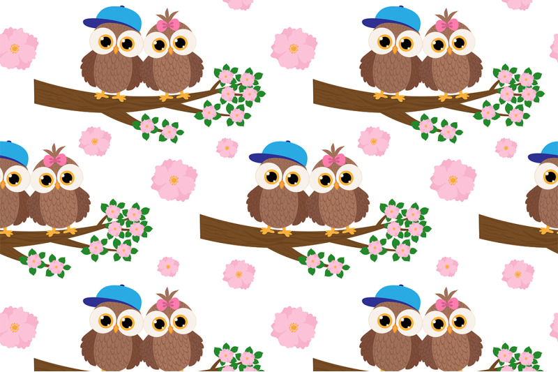 set-seamless-patterns-cute-owl-vector-illustration