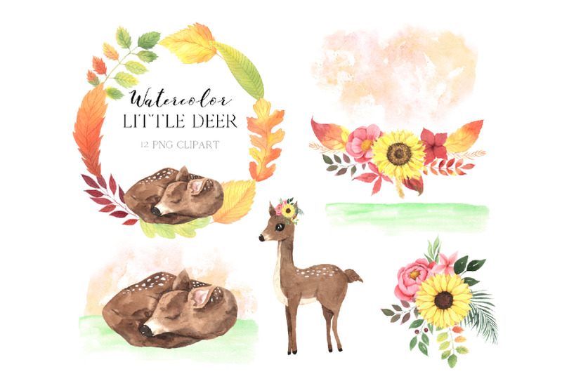 watercolor-baby-deer-and-fall-florals-clipart