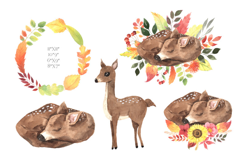 watercolor-baby-deer-and-fall-florals-clipart