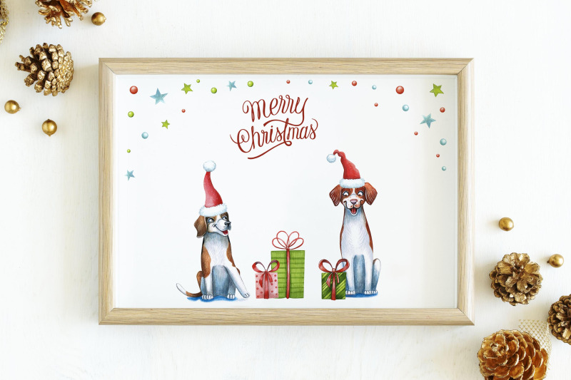 watercolor-christmas-illustrations-dogs-christmas-gifts