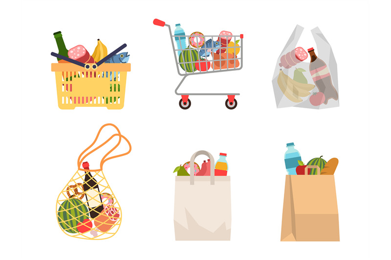 shopping-bags-with-foods-grocery-purchases-paper-packages-plastic-b