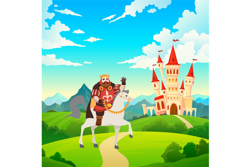 king-on-horseback-prince-rides-to-castle-on-horse-on-medieval-mansion