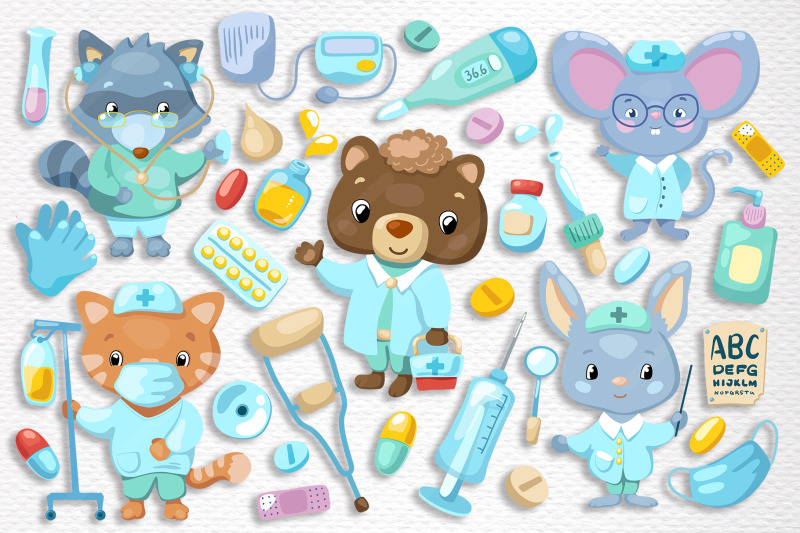 cute-animals-doctor-characters-vector-clipart