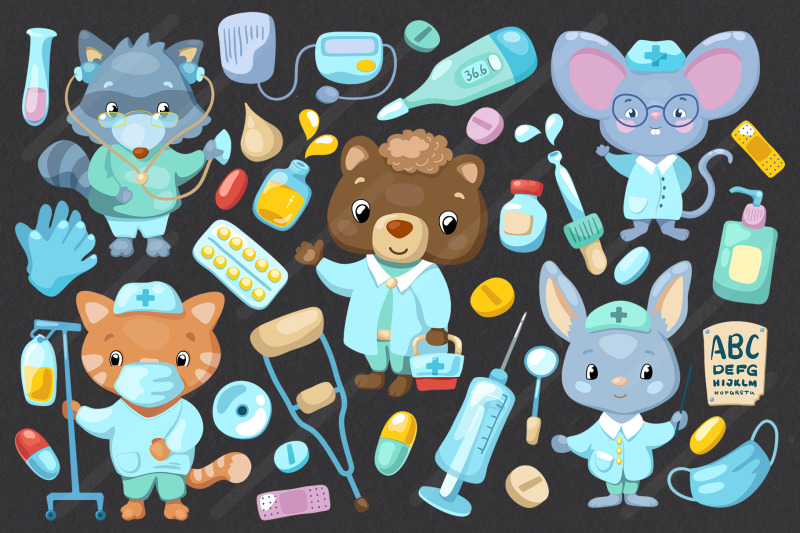 cute-animals-doctor-characters-vector-clipart
