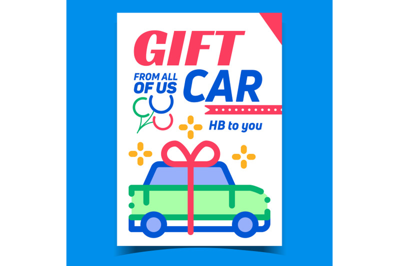 gift-car-with-ribbon-advertising-poster-vector