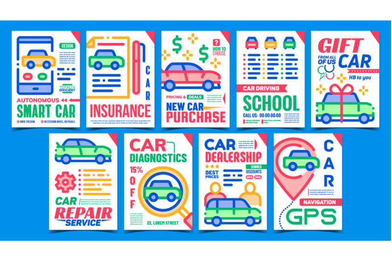 car-dealership-advertising-posters-set-vector