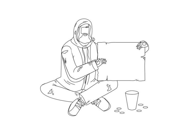 beggar-sitting-on-floor-and-holding-carton-vector