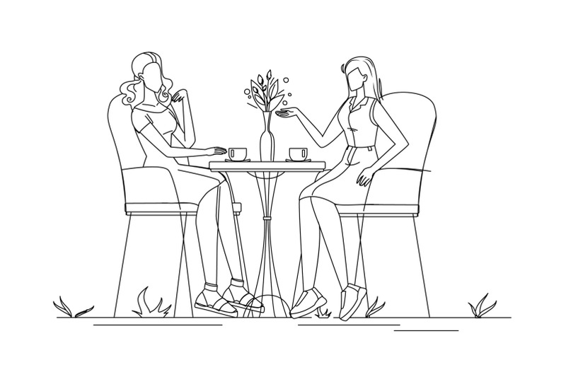 girl-friends-talk-and-drink-coffee-in-cafe-vector