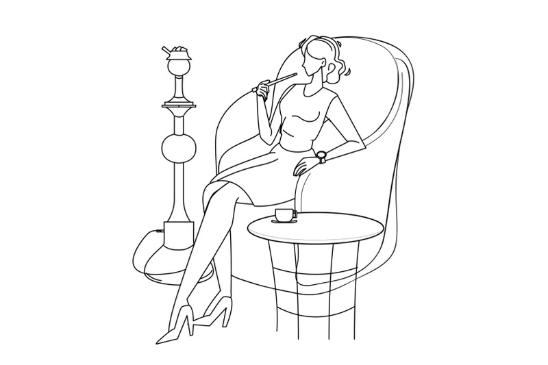 woman-relaxing-and-smoking-in-hookah-cafe-vector