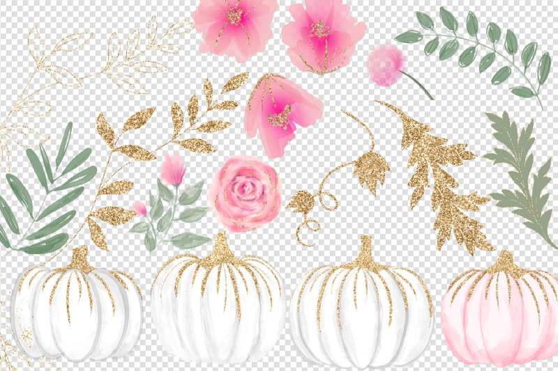 pink-white-and-gold-pumpkins-clipart