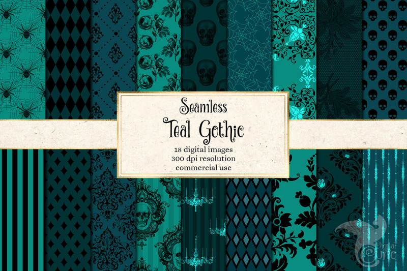 teal-gothic-digital-paper