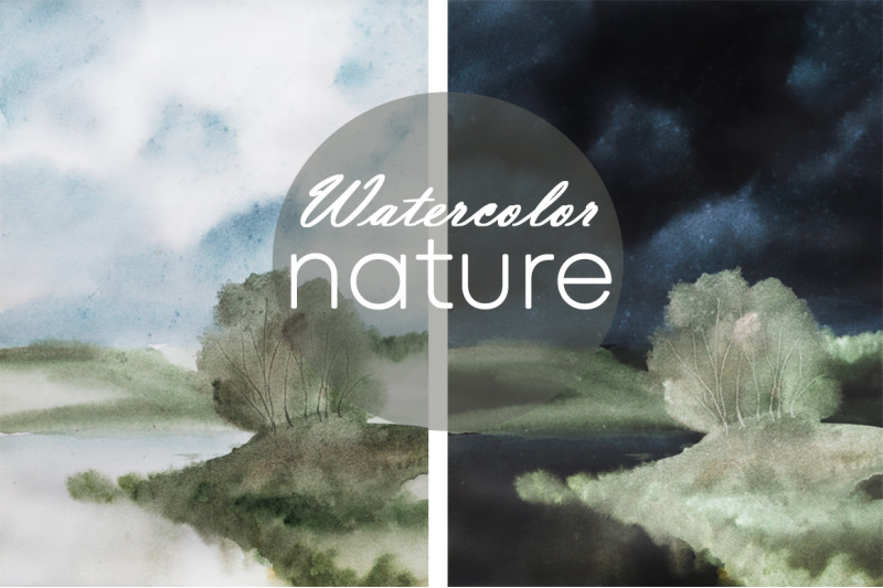 watercolor-nature-and-landscape-with-tree-and-sky-summer-weather