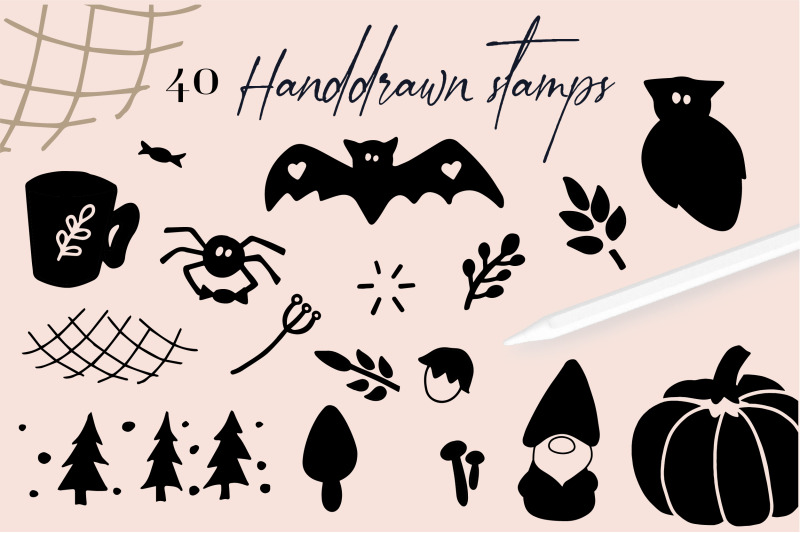 Halloween Stamps For Procreate Hand Drawn Cute Procreate Brushes For By Lettersclipart Thehungryjpeg Com
