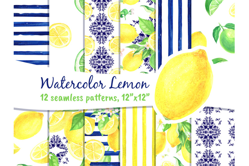 lemon-digital-paper-watercolor-seamless-patterns