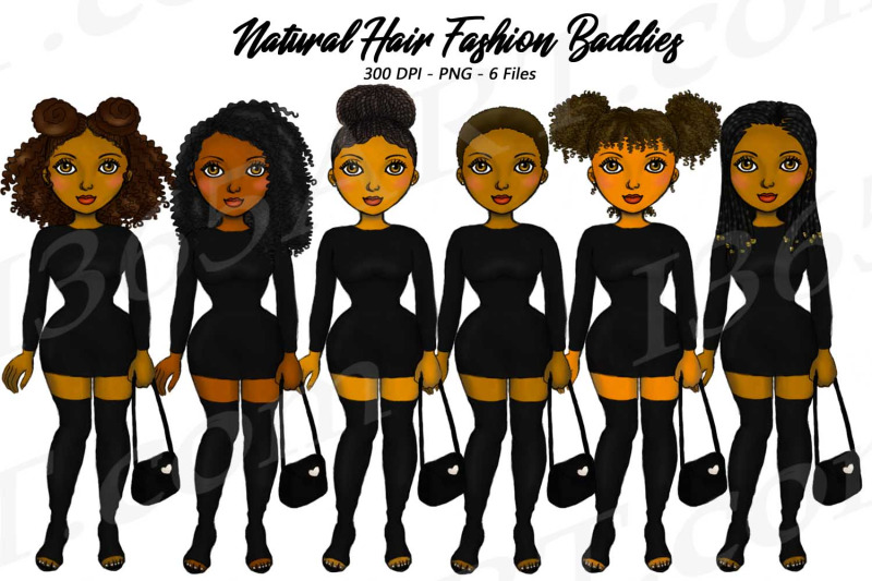 city-fashion-girls-black-woman-clipart-set