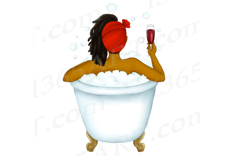 black-woman-bathtub-clipart-self-care-png