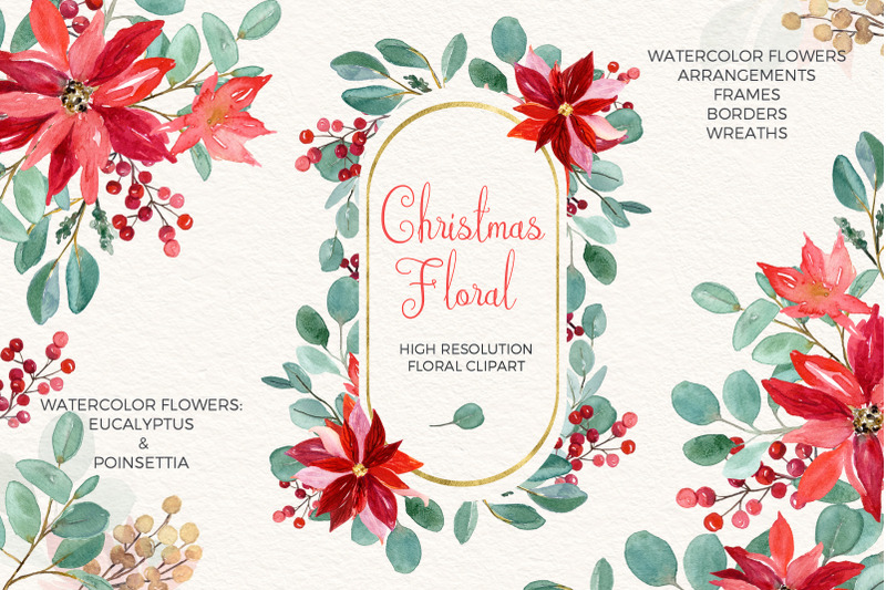 christmas-floral-eucalyptus-and-poinsettia-watercolor-clipart