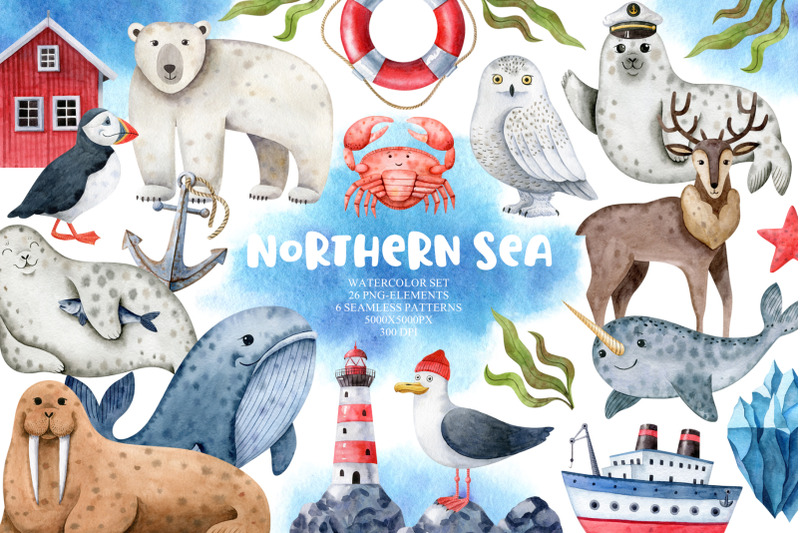 northern-sea-animals-watercolor-set