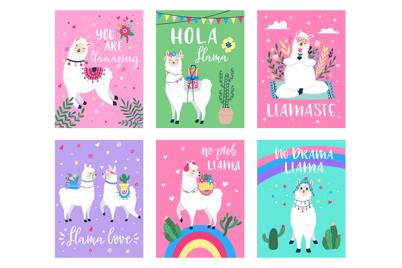 llama-cute-poster-alpaca-greeting-cards-with-inspiration-quotes-hand