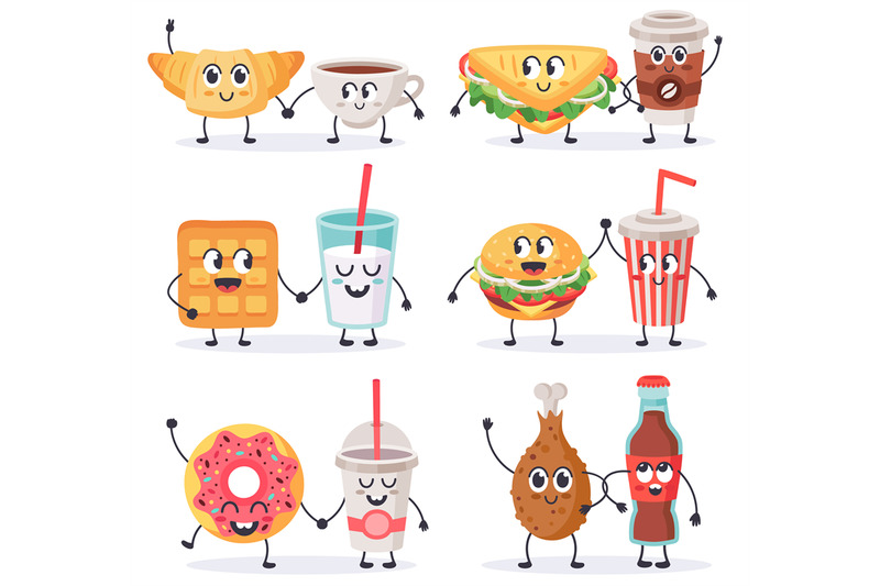 cartoon-food-characters-junk-food-mascots-sandwich-with-coffee-and-d