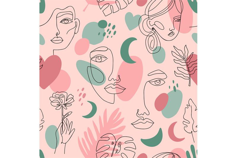 abstract-female-portraits-pattern-seamless-hand-drawn-outline-female