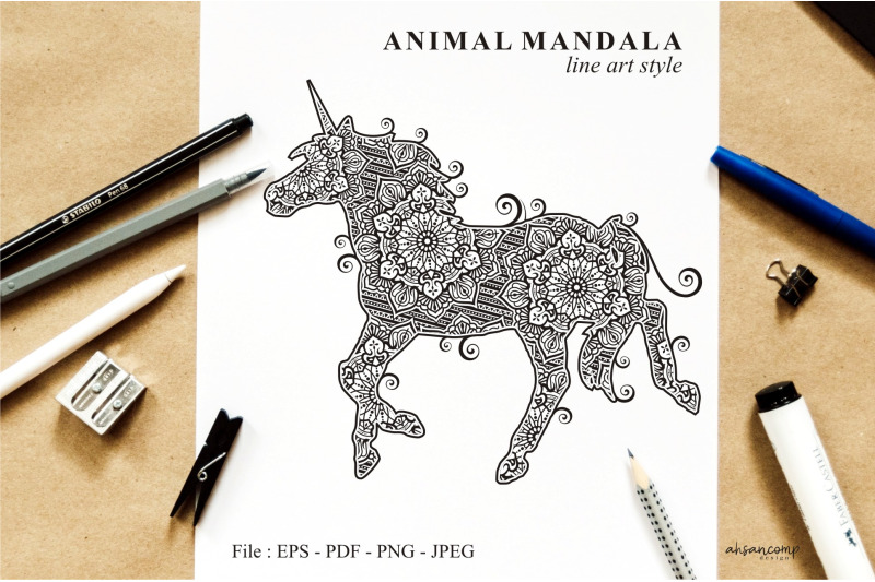 unicorn-mandala-vector-line-art-style