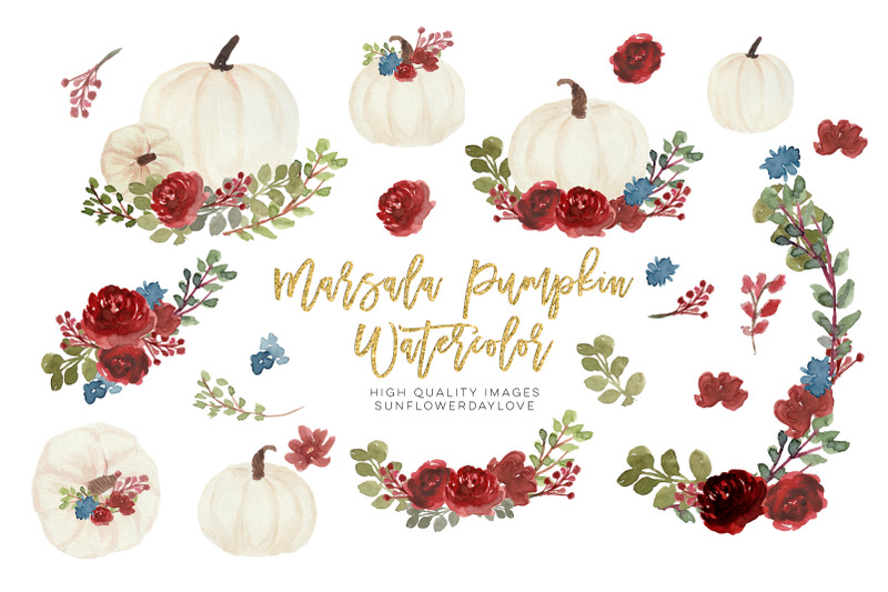 marsala-autumn-pumpkin-clipart-watercolor-fall-pumpkin-floral