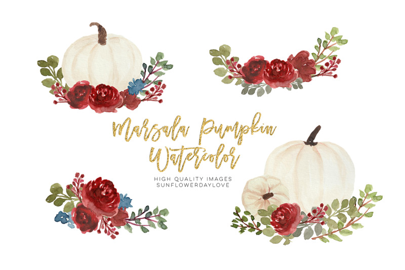 marsala-autumn-pumpkin-clipart-watercolor-fall-pumpkin-floral