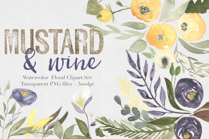 mustard-and-wine-floral-clipart-set
