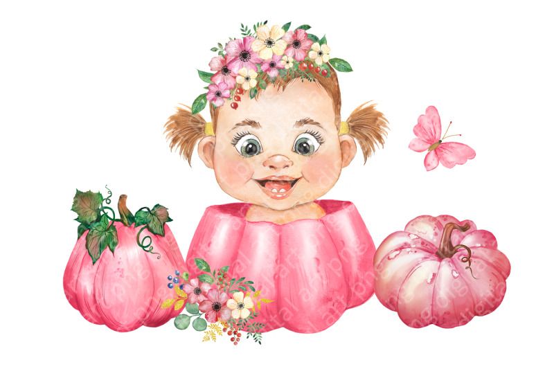 pink-pumpkin-clipart-watercolor-pink-pumpkins-flowers-baby-girl