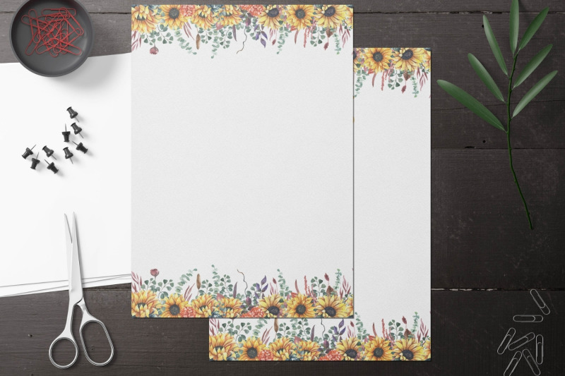 watercolor-sunflowers-floral-stationery-lined-and-unlined-journaling