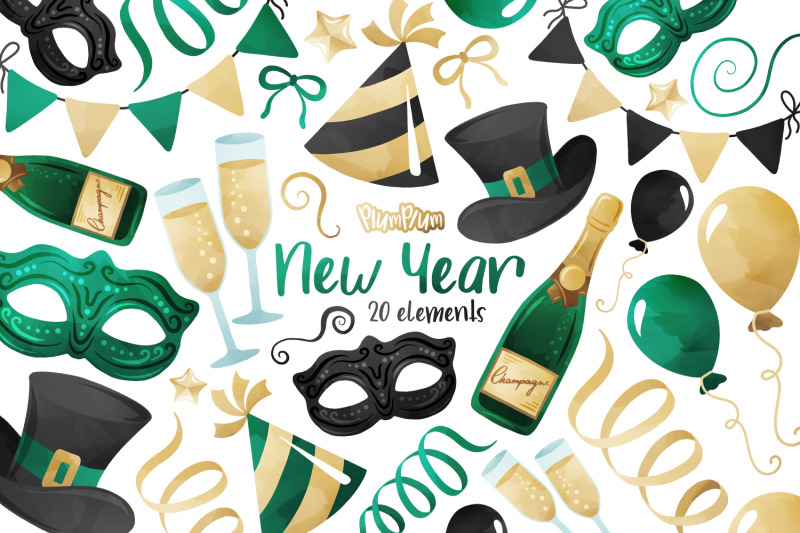 new-year-watercolor-cliparts