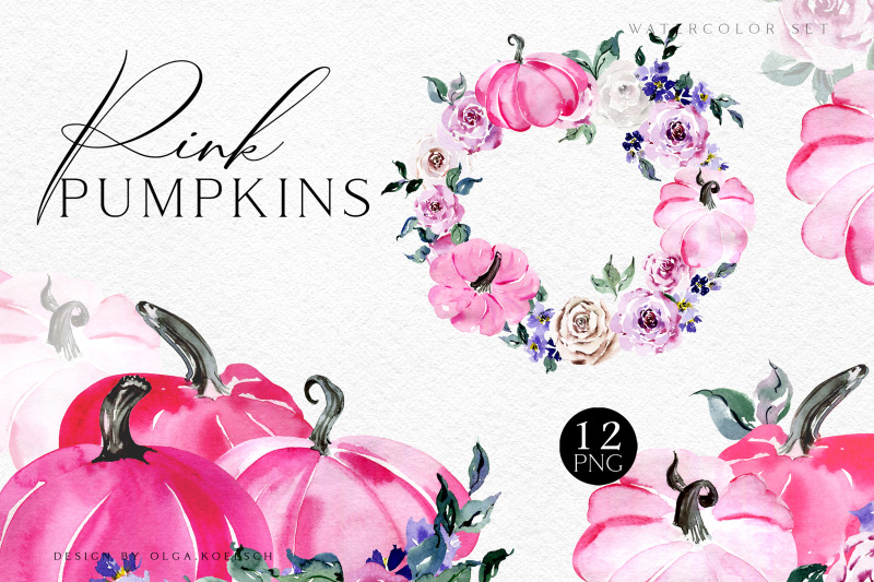 watercolor-pink-pumpkin-clipart-wreath-fall-clipart-thanksgiving