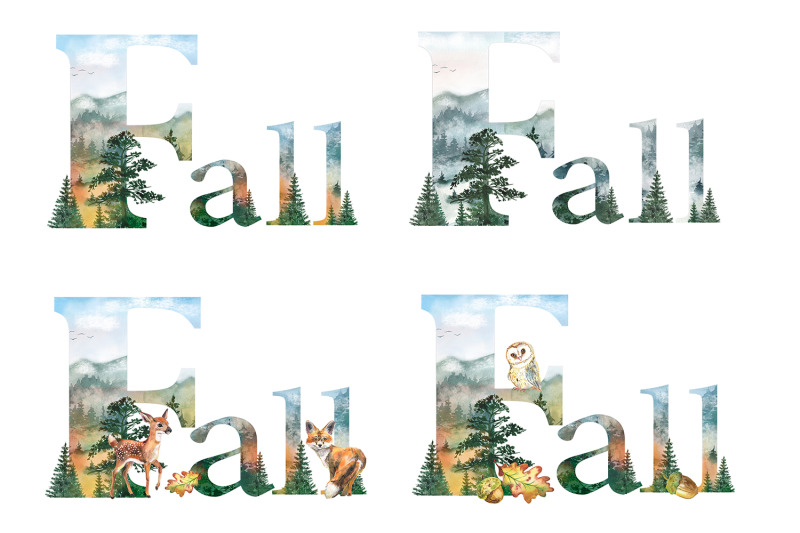 fall-watercolor-clipart-autumn-woodland-pine-trees-landscapes-forest