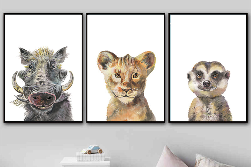 safari-animals-watercolor-lion-king-watercolor-wall-art-watercolor