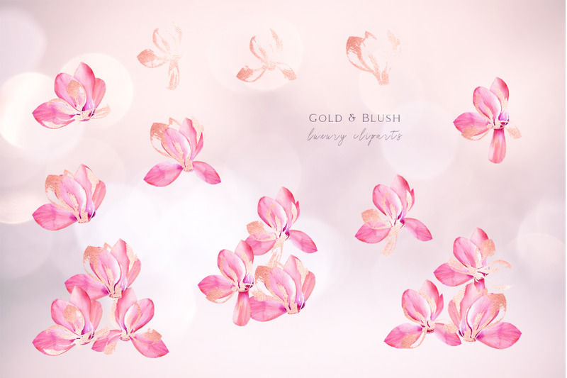 watercolor-pink-floral-rose-gold-clipart-hand-drawn-winter-floral