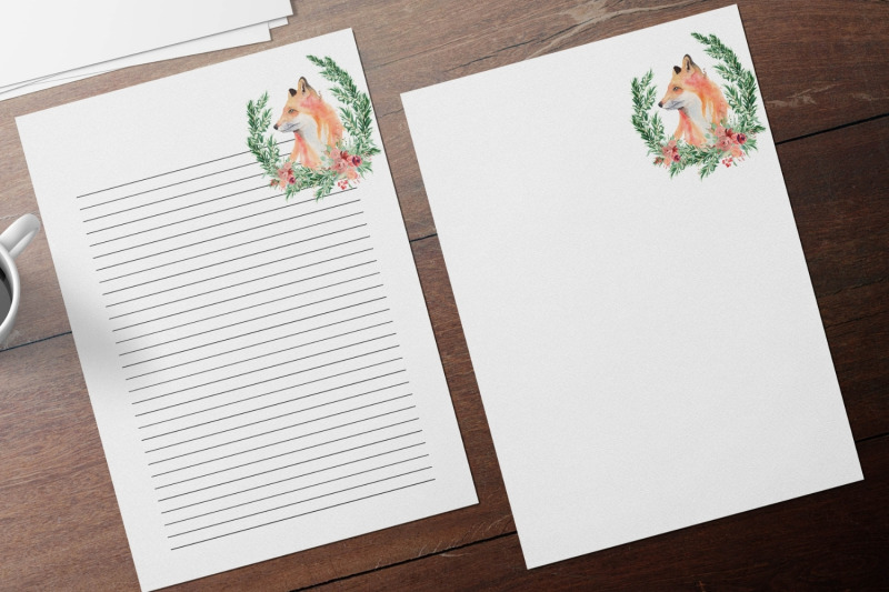 watercolor-cute-fox-stationary-winter-fox-journal-paper