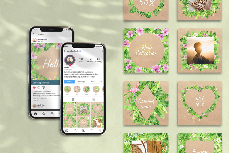 tropical-instagram-template-stories-posts-and-highlights