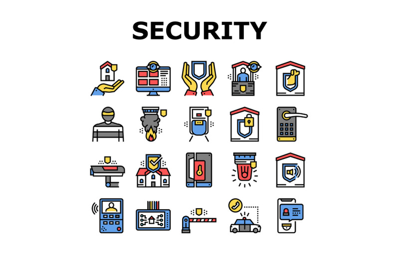 home-security-device-collection-icons-set-vector